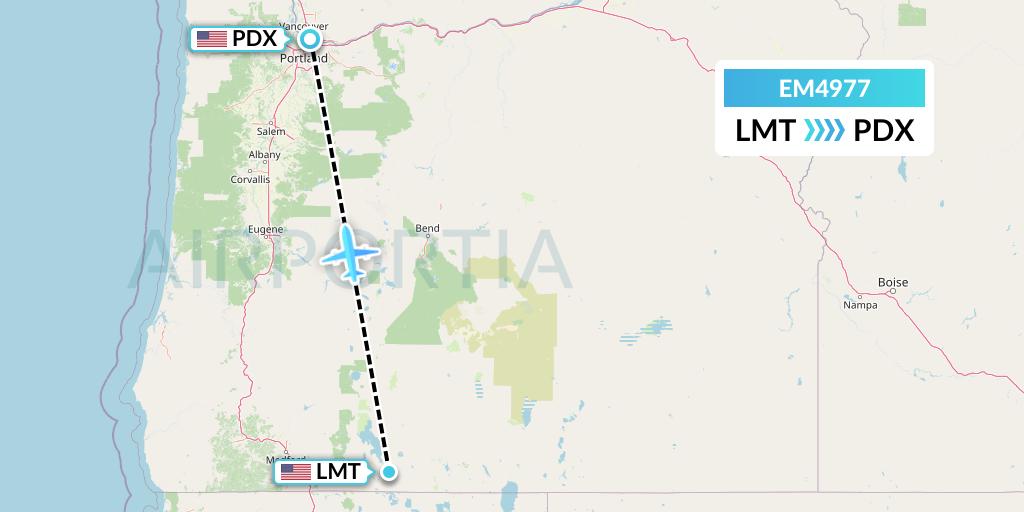 EM4977 Empire Airlines Flight Map: Klamath Falls to Portland