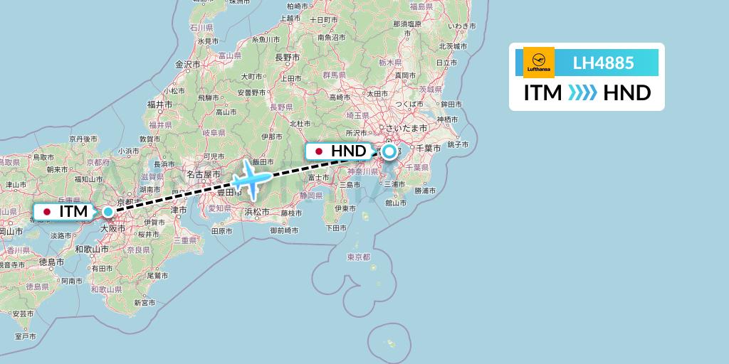 LH4885 Lufthansa Flight Map: Osaka to Tokyo