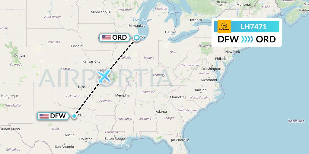 LH7471 Lufthansa Flight Map: Dallas to Chicago