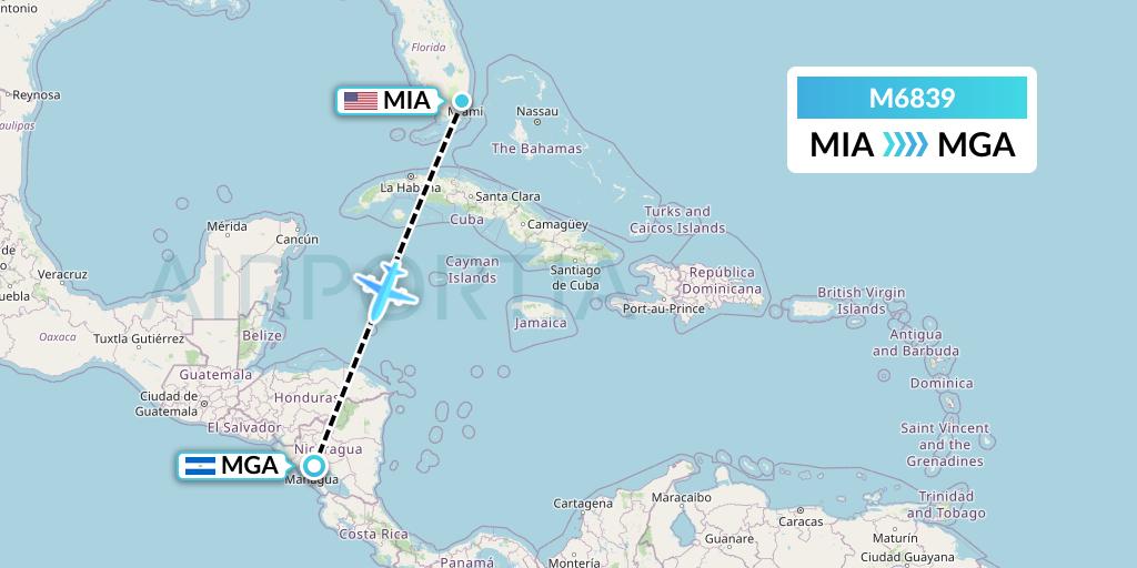 M6839 Amerijet International Flight Map: Miami to Managua