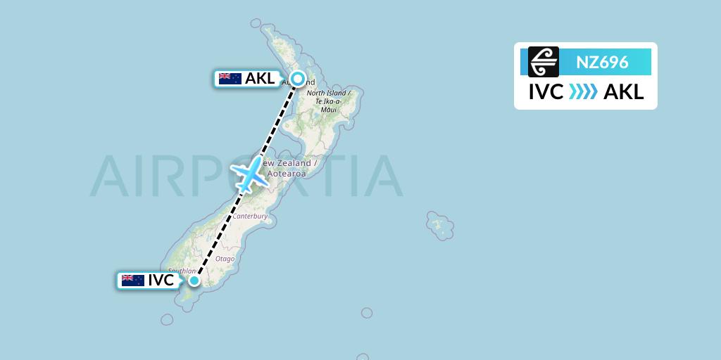 NZ696 Air New Zealand Flight Map: Invercargill to Auckland