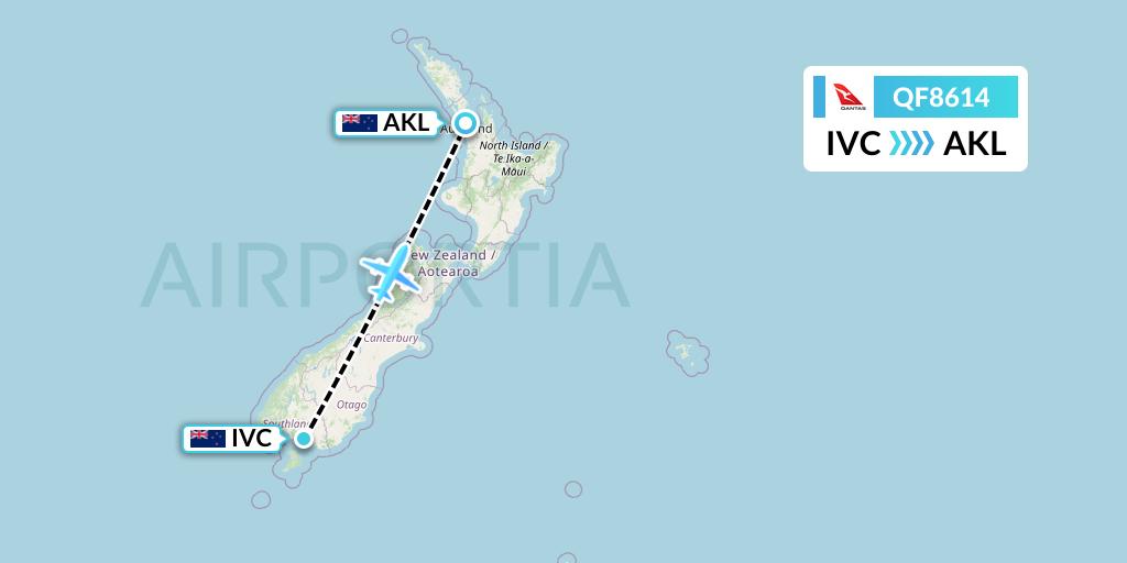 QF8614 Qantas Flight Map: Invercargill to Auckland