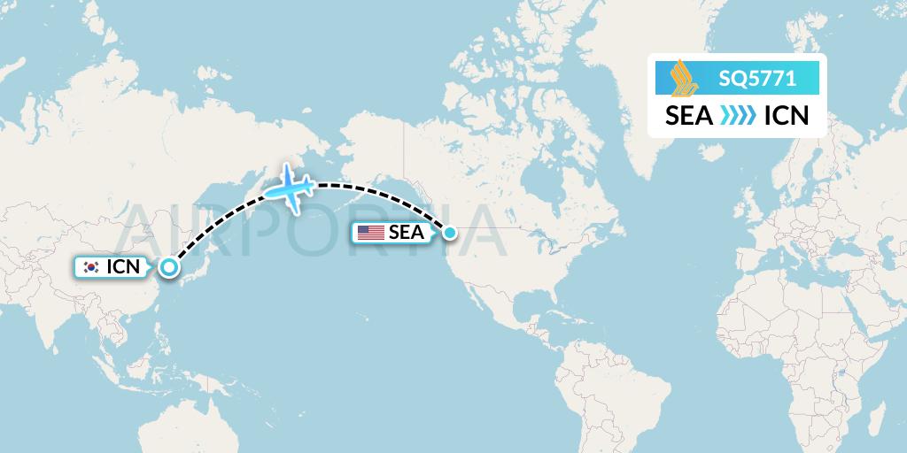 SQ5771 Singapore Airlines Flight Map: Seattle to Seoul