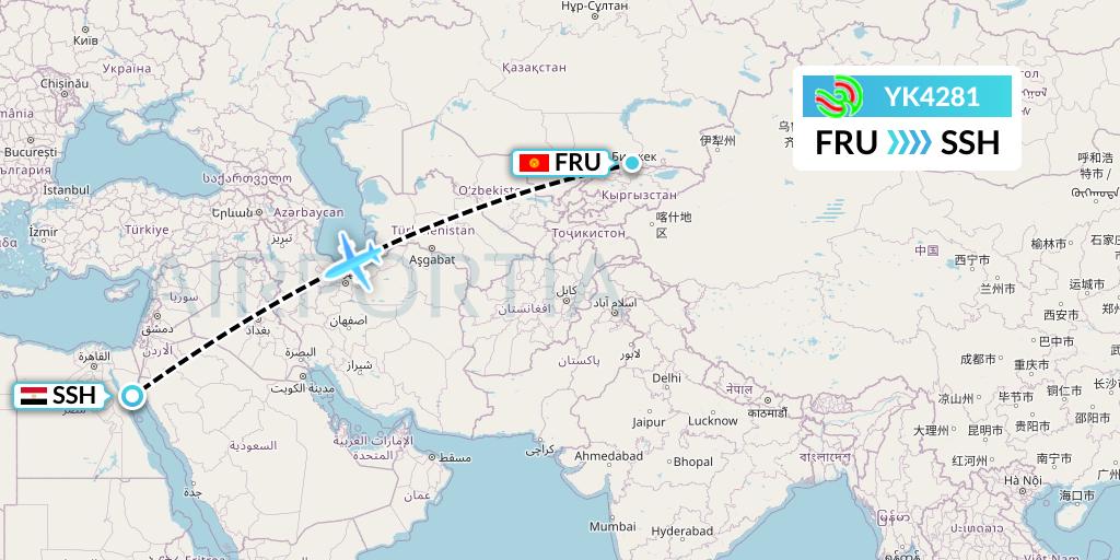 YK4281 Avia Traffic Flight Map: Bishkek to Sharm el-Sheikh