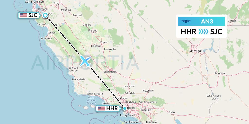 AN3 Advanced Air Flight Map: Hawthorne to San Jose