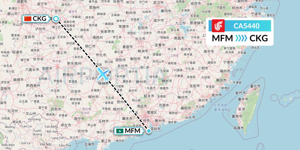 CA5440 Air China Flight Map: Macau to Chongqing