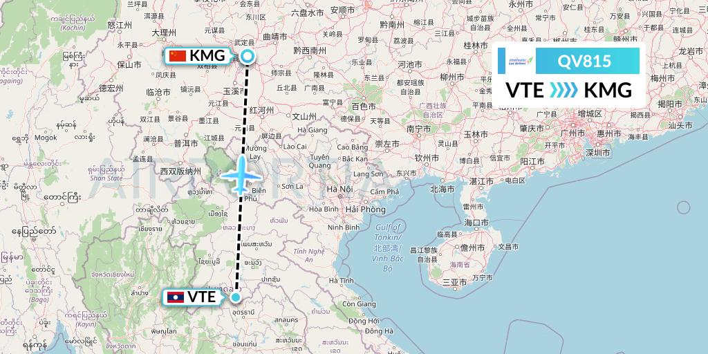 QV815 Lao Airlines Flight Map: Vientiane to Kunming