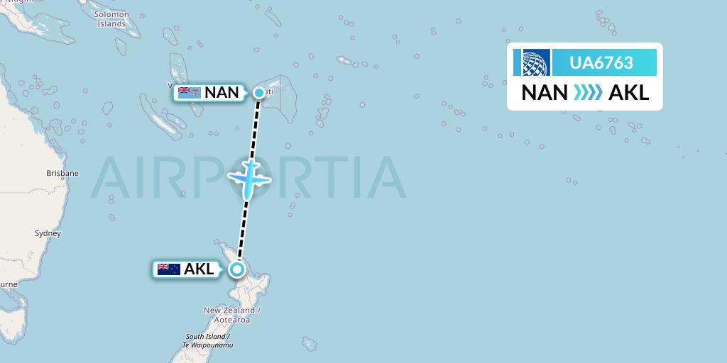 UA6763 United Airlines Flight Map: Nadi to Auckland