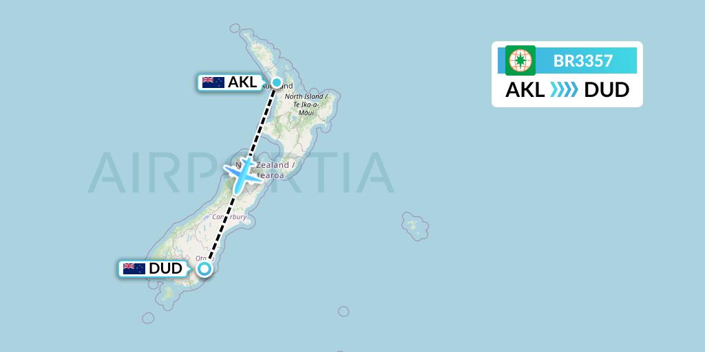 BR3357 EVA Air Flight Map: Auckland to Dunedin