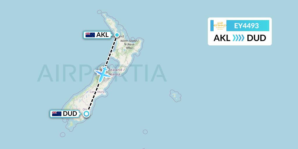 EY4493 Etihad Airways Flight Map: Auckland to Dunedin