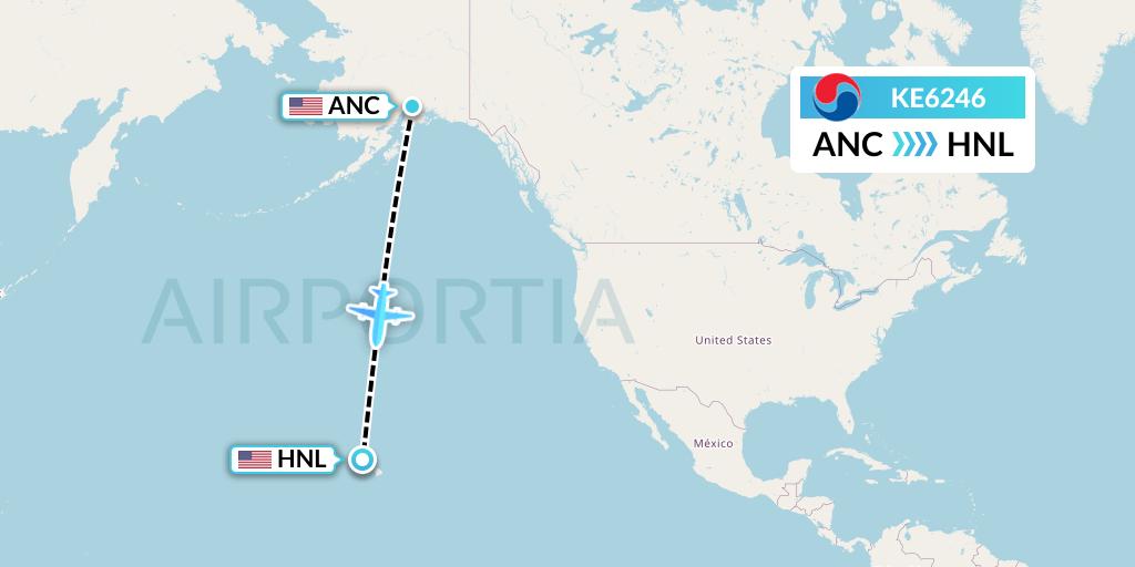 KE6246 Korean Air Flight Map: Anchorage to Honolulu