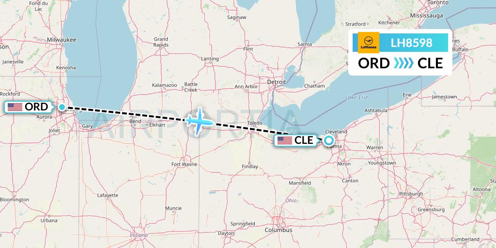 LH8598 Lufthansa Flight Map: Chicago to Cleveland