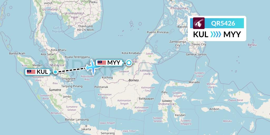 QR5426 Qatar Airways Flight Map: Kuala Lumpur to Miri
