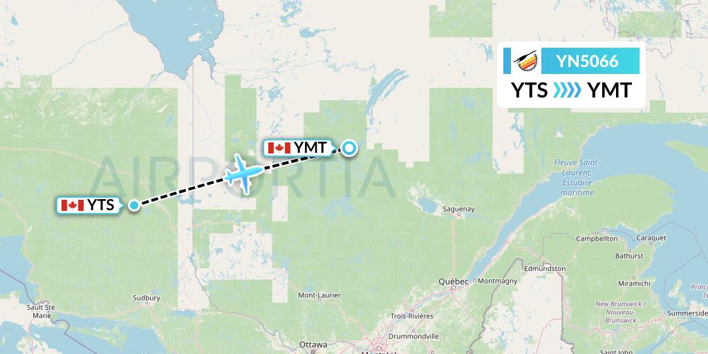 YN5066 Air Creebec Flight Map: Timmins to Chibougamau