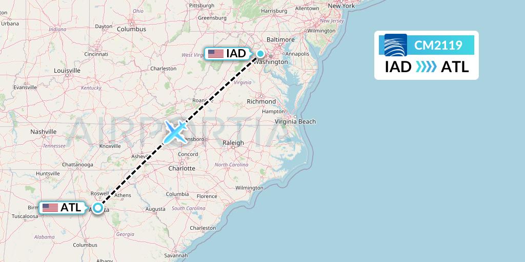CM2119 Copa Airlines Flight Map: Washington to Atlanta