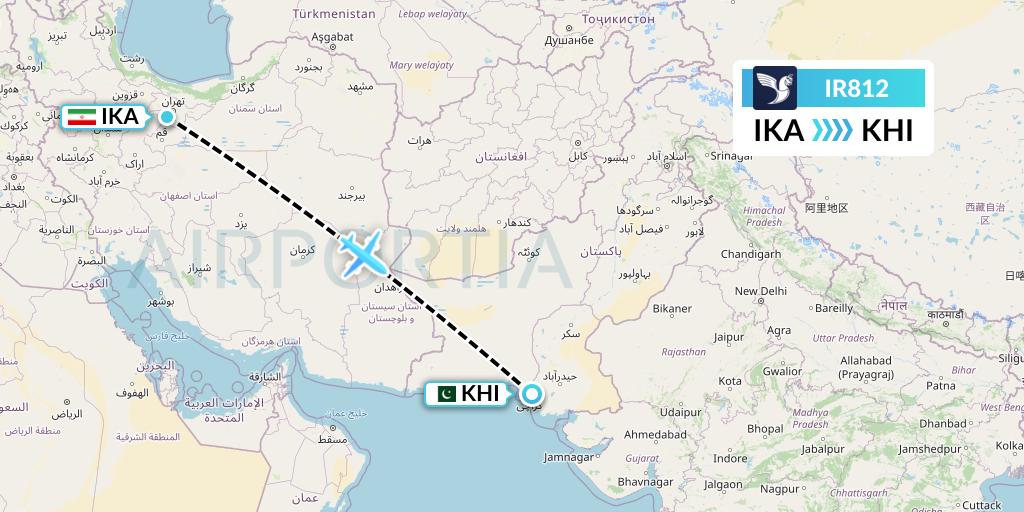 IR812 Iran Air Flight Map: Tehran to Karachi