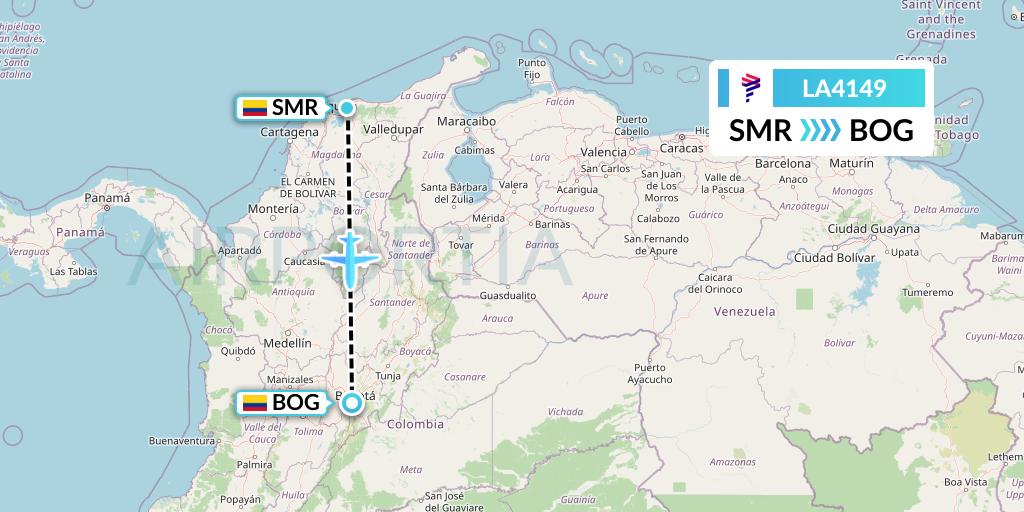 LA4149 LAN Airlines Flight Map: Santa Marta to Bogota
