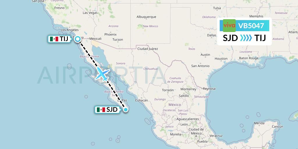 VB5047 VivaAerobus Flight Map: San Jose del Cabo to Tijuana