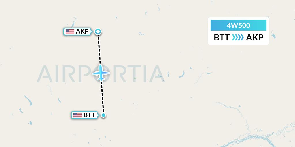 4W500 Warbelows Air Ventures Flight Map: Bettles to Anaktuvuk Pass