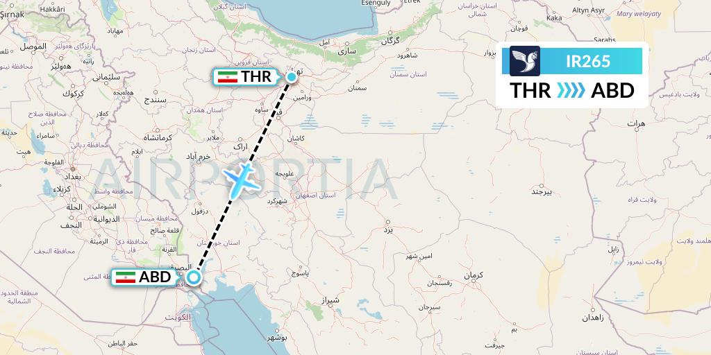 IR265 Iran Air Flight Map: Tehran to Abadan
