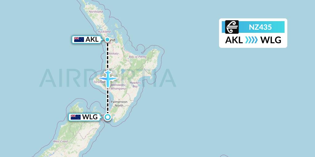 NZ435 Air New Zealand Flight Map: Auckland to Wellington
