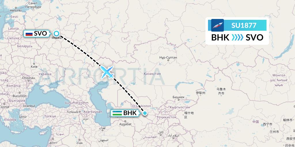 SU1877 Aeroflot Flight Map: Bukhara to Moscow