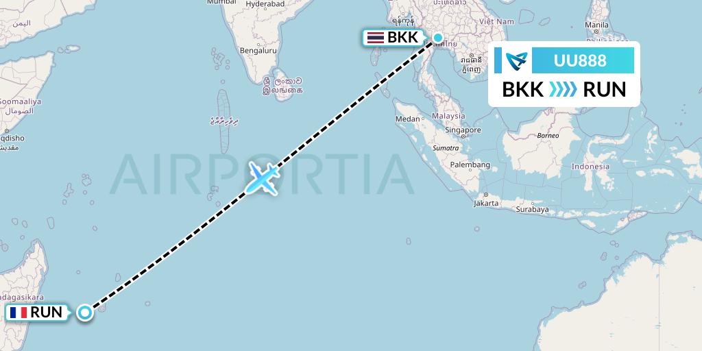 UU888 Air Austral Flight Map: Bangkok to Saint-Denis