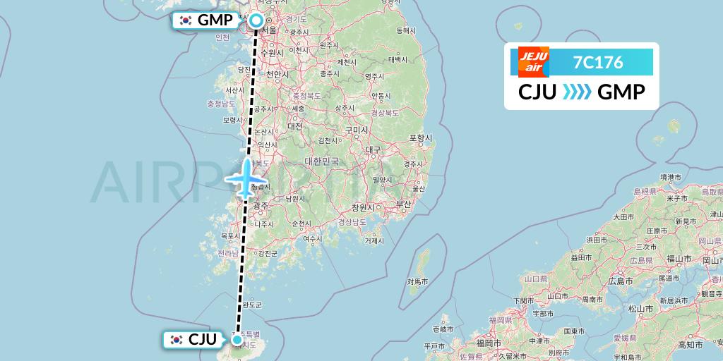 7C176 Jeju Air Flight Map: Jeju to Seoul