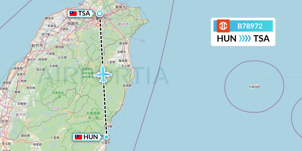 B78972 UNI Air Flight Map: Hualien to Taipei