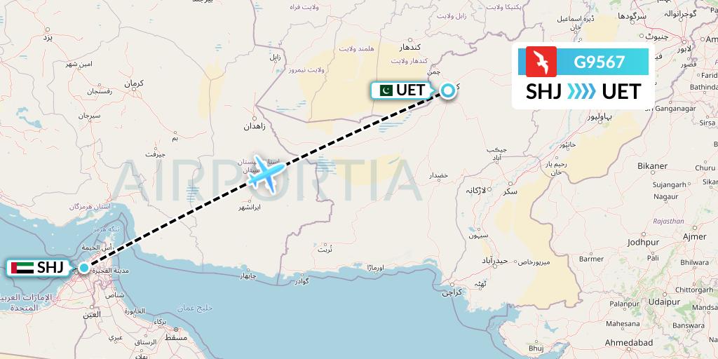 G9567 Air Arabia Flight Map: Sharjah to Quetta