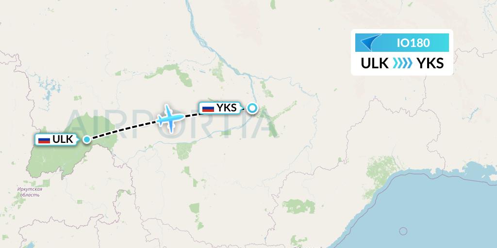IO180 IrAero Flight Map: Lensk to Yakutsk