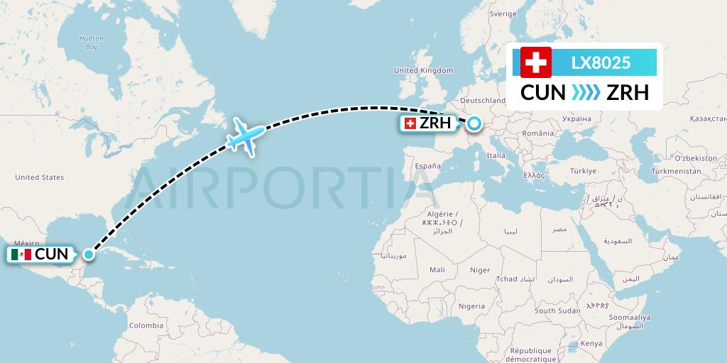 LX8025 Flight Status Swiss Cancun to Zurich (SWR8025)