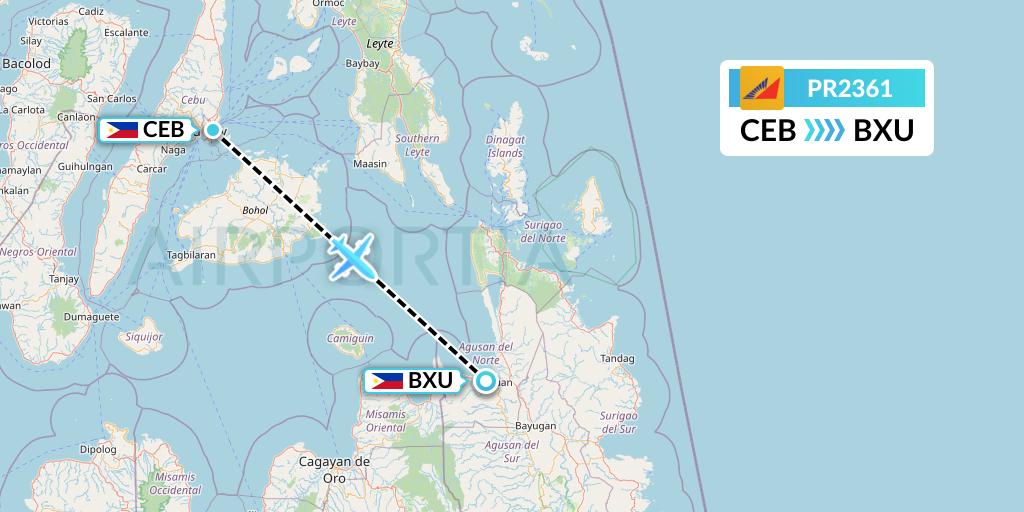 PR2361 Philippine Airlines Flight Map: Cebu to Butuan