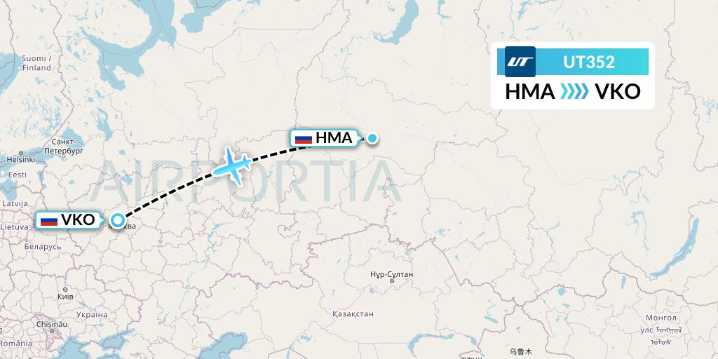 UT352 UTair Flight Map: Khanty-Mansiysk to Moscow