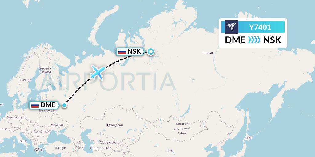 Y7401 NordStar Flight Map: Moscow to Norilsk
