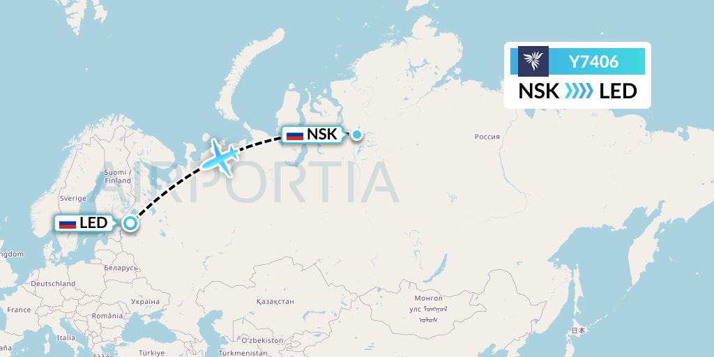 Y7406 NordStar Flight Map: Norilsk to St. Petersburg