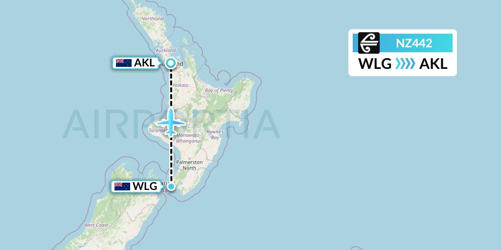 NZ442 Air New Zealand Flight Map: Wellington to Auckland
