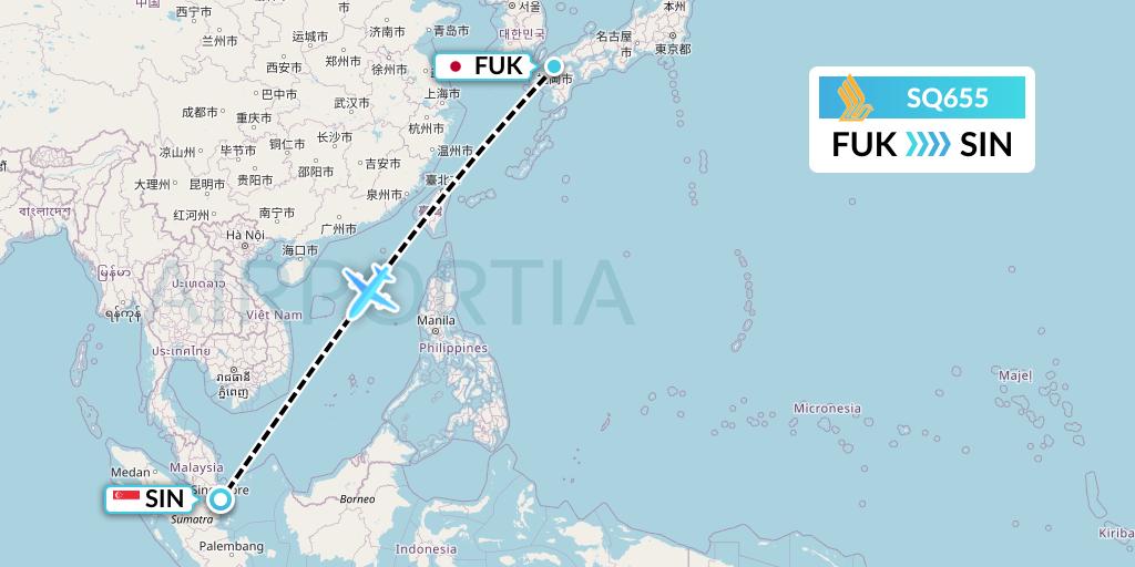 SQ655 Singapore Airlines Flight Map: Fukuoka to Singapore
