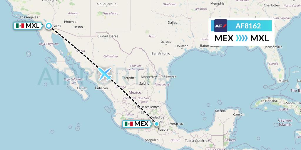 AF8162 Air France Flight Map: Mexico City to Mexicali