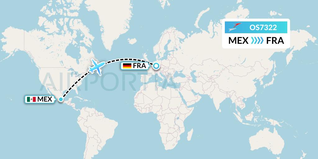 OS7322 Austrian Airlines Flight Map: Mexico City to Frankfurt