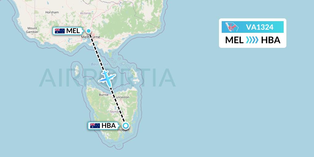 VA1324 Virgin Australia Flight Map: Melbourne to Hobart