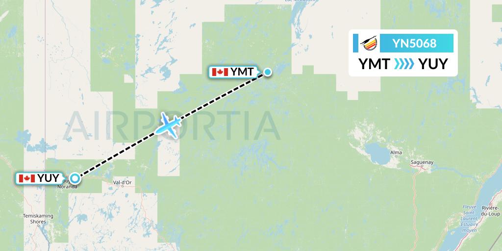 YN5068 Air Creebec Flight Map: Chibougamau to Rouyn