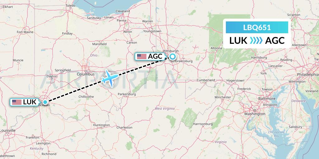LBQ651 Quest Diagnostics Flight Map: Cincinnati to Pittsburgh
