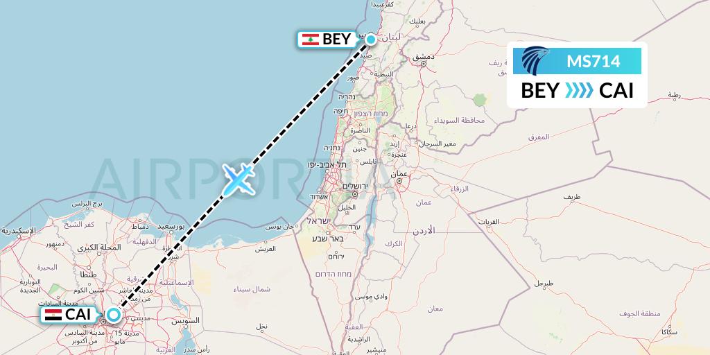 MS714 EgyptAir Flight Map: Beirut to Cairo