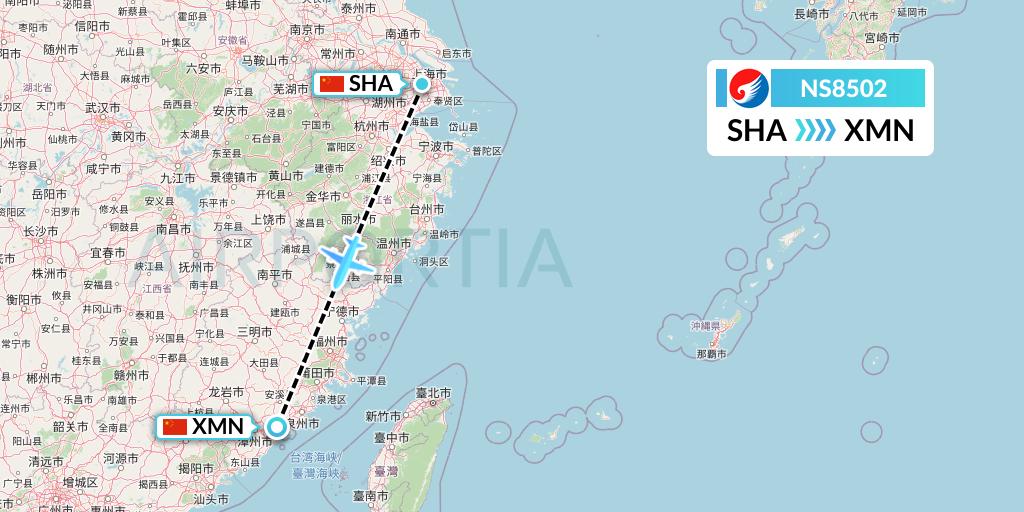 NS8502 Hebei Airlines Flight Map: Shanghai to Xiamen
