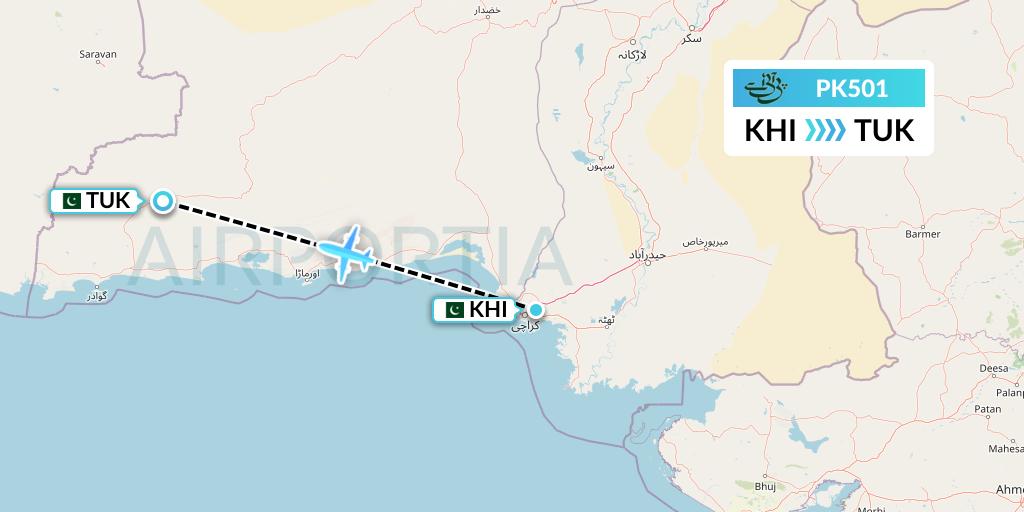 PK501 Pakistan International Airlines Flight Map: Karachi to Turbat