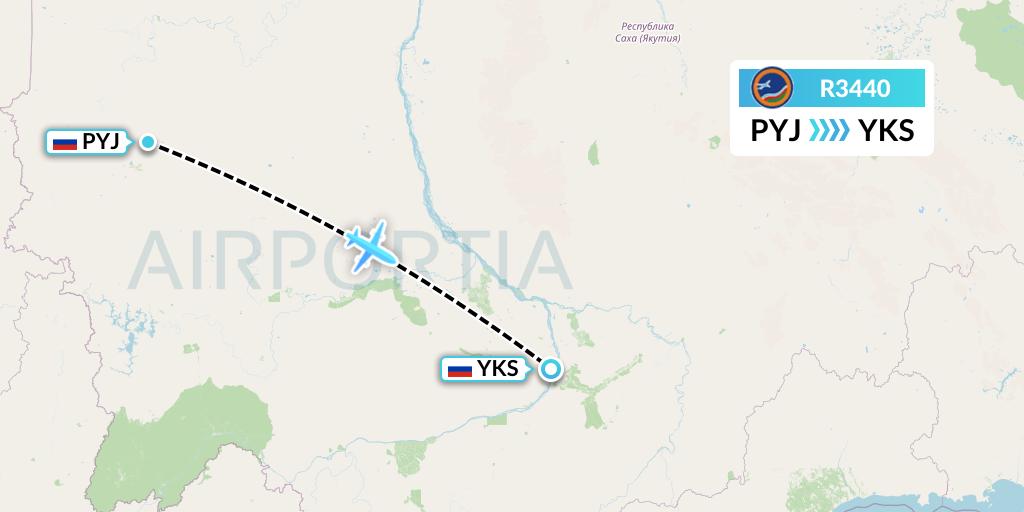 R3440 Yakutia Airlines Flight Map: Udachny to Yakutsk
