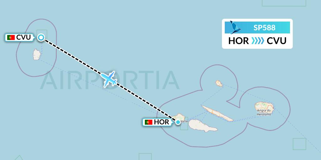 SP588 SATA Air Acores Flight Map: Horta to Corvo