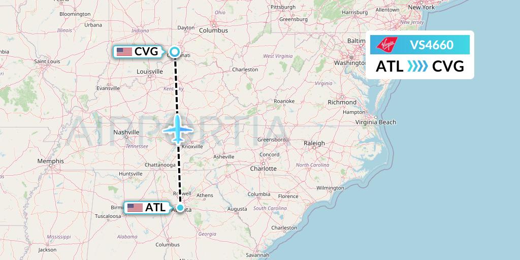 VS4660 Virgin Atlantic Airways Flight Map: Atlanta to Cincinnati