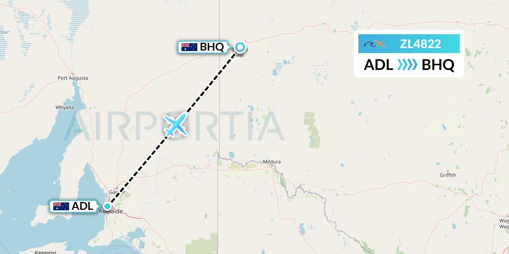 ZL4822 Regional Express Flight Map: Adelaide to Broken Hill